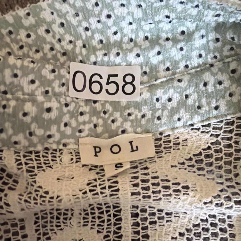 POL Patchwork Lace Blue Green Button Up Shirt Top… - image 2